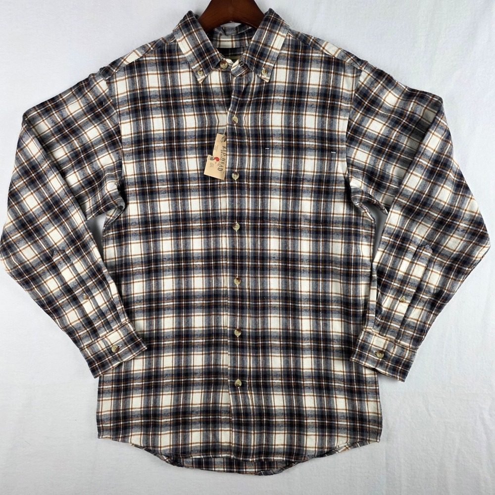 Red Head Men's Brown White Plaid Cotton Button Down Flannel Shirt Size S NWT